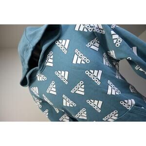 Adidas Hoodie Multi Logo Sweater Performance Blue Mens Size Large